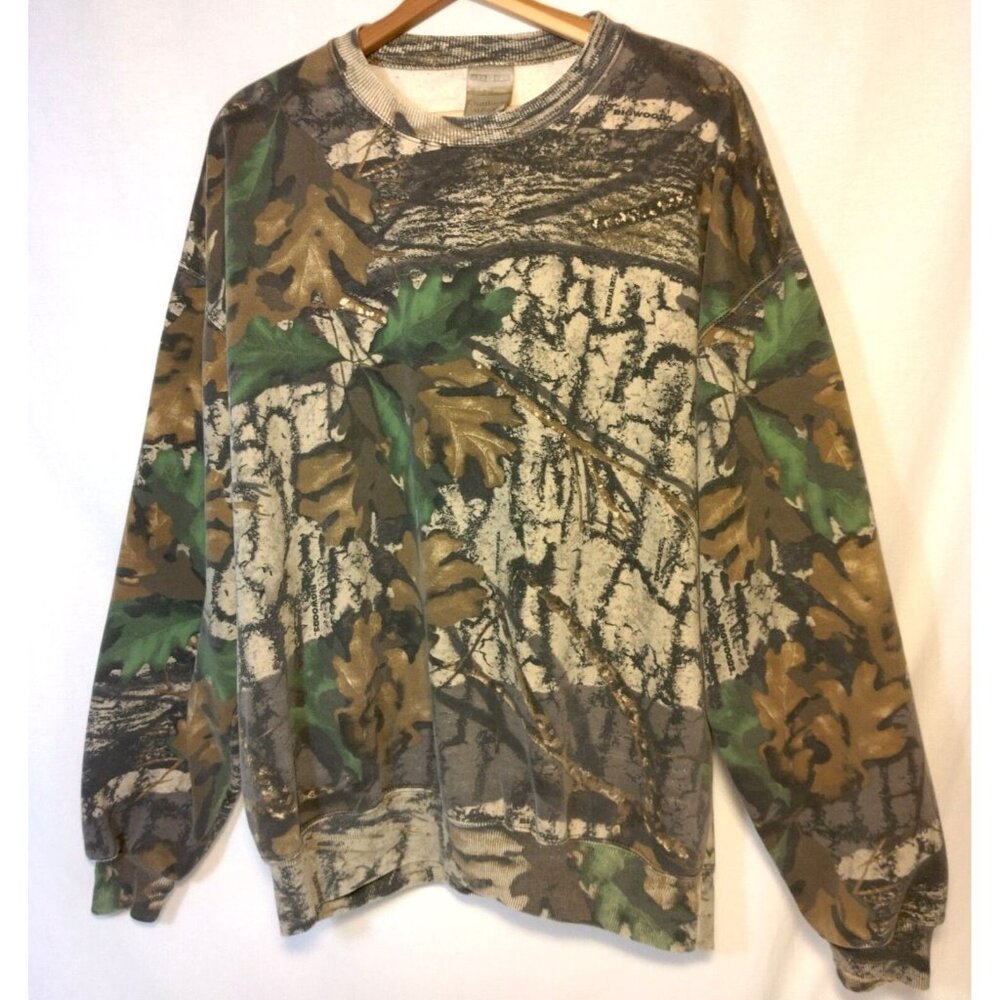 Jerzees Outdoors Tree Camo Sweatshirt XL Camouflage Trebark Bigwoods Vtg Hunt